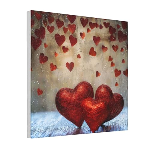 YKLJG Kunstdruck auf Leinwand, Motiv: rote Herzen, 40 x 40 cm, quadratisch, dekorative Kunstwerke, Bilder, Druck, gerahmtes Kunstwerk für Schlafzimmer, Wohnzimmer und Büro von YKLJG