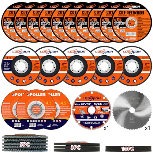 Trennscheiben, Fächerscheiben, Polierscheiben Set ∅115 x 22.23mm für Winkelschleifer zum Schneiden, Polieren Metall (20 Stück) von YKLP