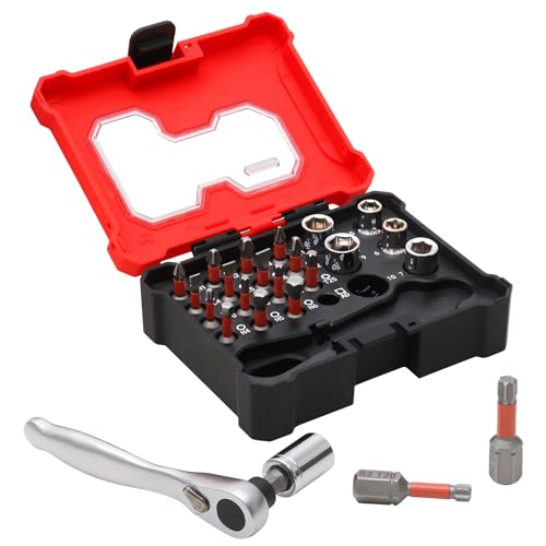 YKLP 23 Stück Schraubendreher-Set Präzisions-Schraubendreher-Bits 1/4 Zoll Ratschen-Drehmomentschlüssel Schraubenschlüssel Handwerkzeuge Hex Torx Flachkopf-Bit (Rot) von YKLP