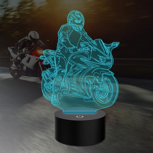 PONLCY Motorrad Led Nachtlicht, 7 Farben 3D Illusion Lampe, USB Touch Switch Schreibtischlampe, Schlafzimmer Dekoration Tischleuchten Lichter für Kinder Weihnachten Geburtstag Geschenke von PONLCY