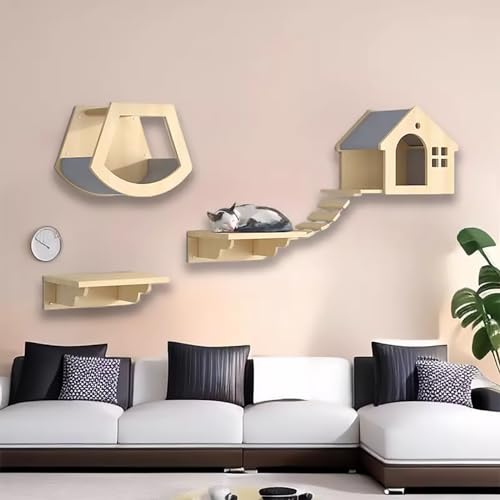 DIY Wandmontiertes Katzenklettergerüst, Katzenwandmöbel, Katzenstange, Katzenspielplatz, for Spielen, Schlafen und Faulenzen von Katzen(Style3) von YKMYXZ