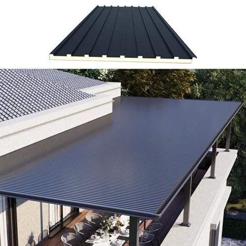 Dachplatten Terrassenbaudach Winddichte Platte, Metalldachplatten mit Polycarbonatfüllung(L 0.9m/3ft) von YKMYXZ