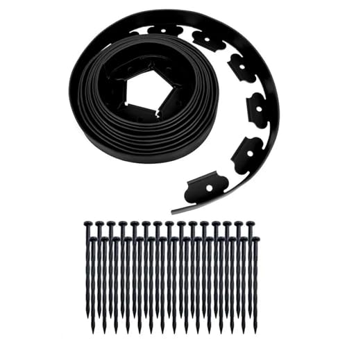 Gartenumrandung Ideen for Gartenzäune, 5 cm x 10 m, Garteneinfassung, 30 Pfähle, L-förmig, Stein, Grasbarriere, Landschaftsrasen(Black) von YKMYXZ