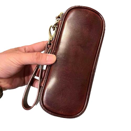 Pfeifentasche, Head Layer Pfeifentasche aus Rindsleder – Ledertabaktasche for 2 Pfeifen Reisepfeifenetui Beutelhalter(Grey) von YKMYXZ