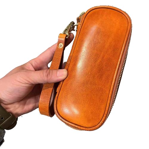 Pfeifentasche, Head Layer Pfeifentasche aus Rindsleder – Ledertabaktasche for 2 Pfeifen Reisepfeifenetui Beutelhalter(Yellow) von YKMYXZ