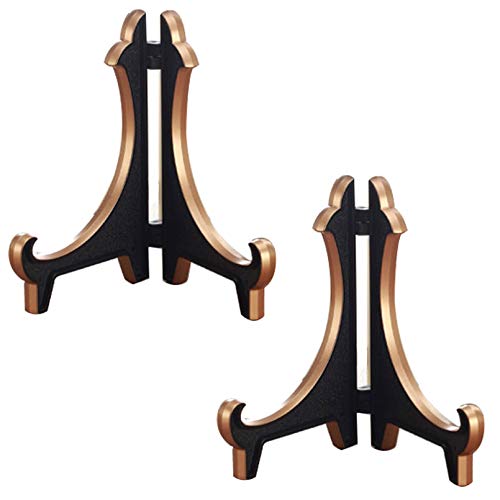 Plattenständer， Halter Kunststoff Bild Staffelei Display Snd Bilderrahmen Weiß Gold, 2 Pack Klapp Teller Gericht(Black,5inch) von YKMYXZ