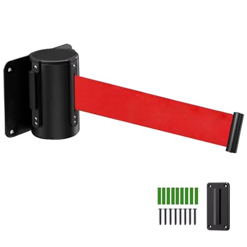 Seilabsperrung, An der Wand montierter, einziehbarer Sicherheitswand-Warteschlangenschutzgurt zur Kontrolle Menschenmenge mit 2 m/3 m/5 m rotem Gurt(A,5M/16.4FT) von YKMYXZ