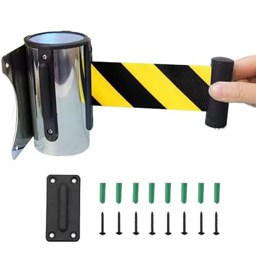 Seilabsperrung, Wandabsperrung zur Kontrolle von Menschenmengen – Wandhalterung, 2/3/5 m, gelb/schwarz, einziehbare Sicherheitswand-Warteschlangenabsperrung(3M/9.8FT) von YKMYXZ