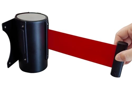 Seilabsperrung, Wandhalterung Warteschlangengurt Absperrung Einziehbar 2/3/5/10 M Rot Blet Crowd Control Wandabsperrung Schwarze Schale mit Zubehör(5M/16.4FT) von YKMYXZ