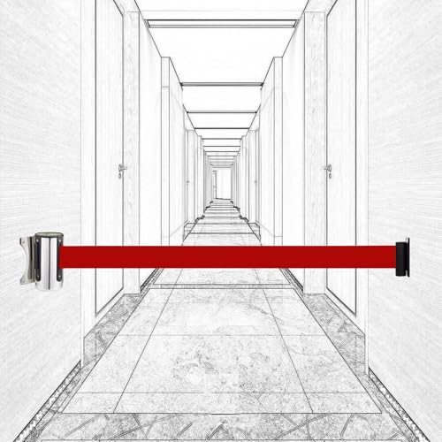 Seilabsperrung, Wandmontierte 2/3/5/10M-Rot Nylongürtel Crowd Control Wandbarriere mit Montagezubehör Edelstahl Shel(10M/32FT) von YKMYXZ