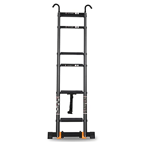 Stufenleitern， Mehrzweck-Ausziehleiter, Teleskopleiter aus Aluminium mit abnehmbarem Haken, Stabilisatorstange und Rädern(Black,3.9m/12.5ft) von YKMYXZ