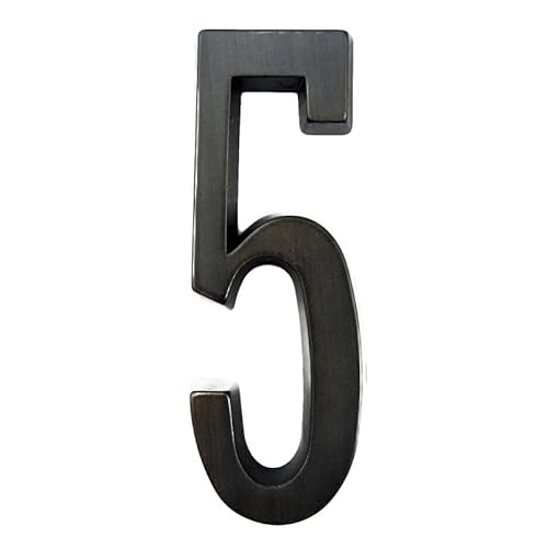 Tornummern, 1 Stück 101 mm Metall-Hausnummern for den Außenbereich, selbstklebende Nummern, Briefkasten-Türaufkleber, 10,2 cm, Silber/Schwarz, Zinklegierung, Nr. 0–9(Black,5) von YKMYXZ