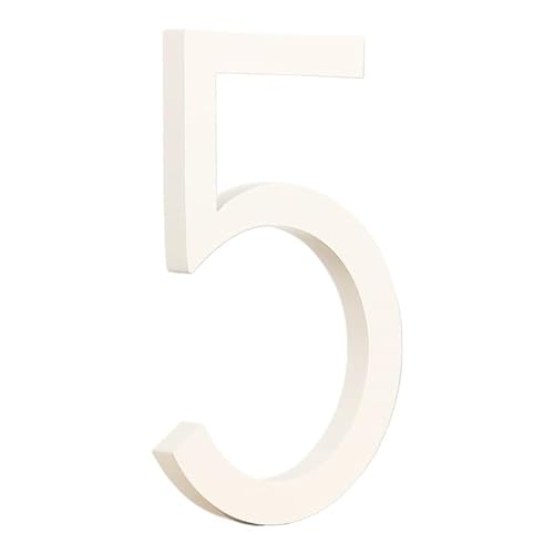 Tornummern, 1 Stück 152 mm schwimmende Hausnummer for den Außenbereich, 15,2 cm, weißes Metall, Adressschild, Wohnungstürschild Nr. 0–9(5) von YKMYXZ