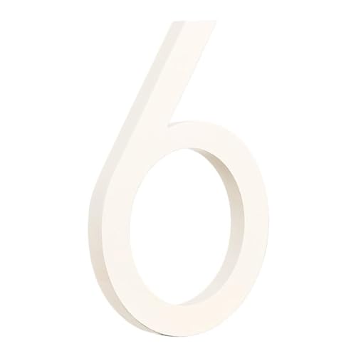Tornummern, 1 Stück 152 mm schwimmende Hausnummer for den Außenbereich, 15,2 cm, weißes Metall, Adressschild, Wohnungstürschild Nr. 0–9(6) von YKMYXZ
