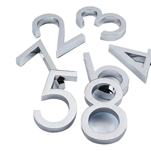 Tornummern, 1 Stück 60 mm Außenhausnummer, selbstklebende Zahlen for den Außenbereich, Türaufkleber, Briefkasten-Adressschild, 2,35 Zoll, 3D-Kunststoff, Nr. 0–9(Silver,7) von YKMYXZ