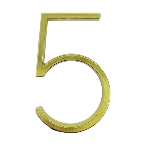 Tornummern, 125 mm schwimmende Hausnummer, 5 Zoll, goldene Zinklegierung, Zahlen und Buchstaben, Metall-Adressschild for Außentüren, Strich Nr. 0–9(5) von YKMYXZ