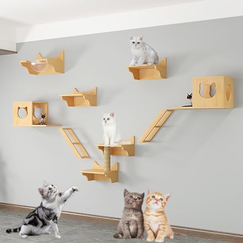 Wandmontiertes Katzenklettergerüst-Set, Katzenmöbel aus Holz for den Innenbereich mit Katzenregalen und Sitzstangen, Leiter, Katzenhaus(Style5) von YKMYXZ