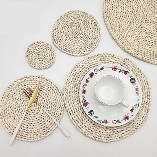 YKMYXZ, 11–30 cm runde gewebte Tischsets, Boho-Rattan-Tischsets, natürliche handgewebte Maisschalen-Tischsets, rustikale geflochtene Korb-Tischsets for Tisch(18cm) von YKMYXZ