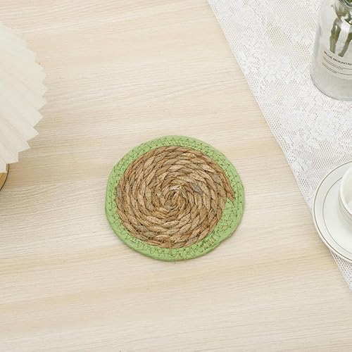 YKMYXZ, 15–30 cm runde Boho-Rattan-Tischsets, natürliche handgewebte Tischsets, Maisschalen-Tischsets, rustikale geflochtene Korb-Tischsets for den Esstisch(Green 15cm) von YKMYXZ