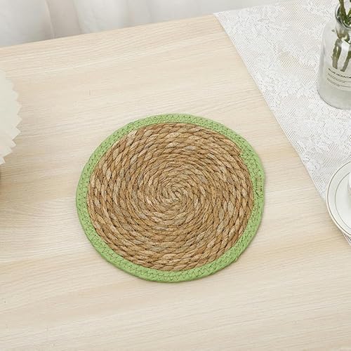 YKMYXZ, 15–30 cm runde Boho-Rattan-Tischsets, natürliche handgewebte Tischsets, Maisschalen-Tischsets, rustikale geflochtene Korb-Tischsets for den Esstisch(Green 25cm) von YKMYXZ