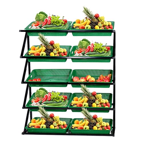YKMYXZ, 4/5-lagiges Supermarkt-Obst- und Gemüse-Ausstellungsregal, Frischwaren-Marktstand mit 8/10 Körben(5 Tier) von YKMYXZ