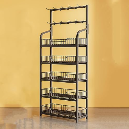 YKMYXZ, 4-stöckiges Einzelhandelsdisplay, Regalständer for Süßigkeiten und Snacks aus Metall, Snack-Organizer, Ständerdisplay for Snacks/Obst/Werkzeuge(Black,5 Tier 60x27x166cm) von YKMYXZ