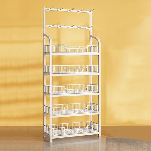YKMYXZ, 4-stöckiges Einzelhandelsdisplay, Regalständer for Süßigkeiten und Snacks aus Metall, Snack-Organizer, Ständerdisplay for Snacks/Obst/Werkzeuge(White,5 Tier 60x27x166cm) von YKMYXZ