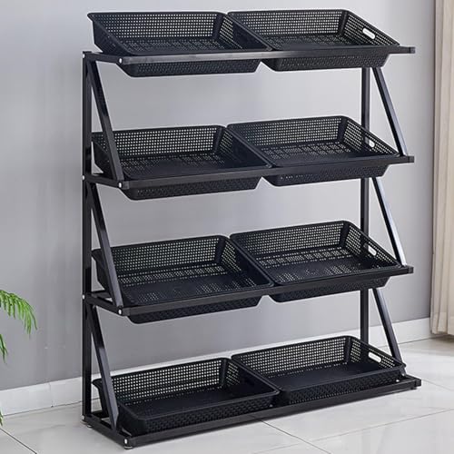 YKMYXZ, 4-stufiger Obst- und Gemüseregal-Organizer for den gewerblichen Supermarkt, Einzelhandels-Ausstellungsständer, Snack-Ausstellungsständer for Convenience Stores(Black,Double) von YKMYXZ