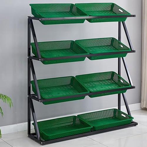 YKMYXZ, 4-stufiger Obst- und Gemüseregal-Organizer for den gewerblichen Supermarkt, Einzelhandels-Ausstellungsständer, Snack-Ausstellungsständer for Convenience Stores(Green,Double) von YKMYXZ