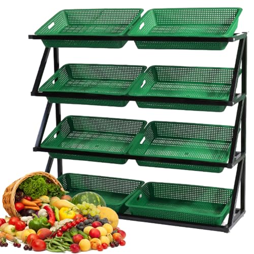 YKMYXZ, 4-stufiges Einzelhandels-Präsentationsregal, Aufbewahrungskorb for Obst und Gemüse, Lagerregal for die Küche im Supermarkt(Green,Double) von YKMYXZ