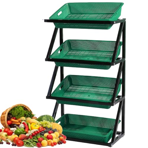 YKMYXZ, 4-stufiges Einzelhandels-Präsentationsregal, Aufbewahrungskorb for Obst und Gemüse, Lagerregal for die Küche im Supermarkt(Green,Single) von YKMYXZ