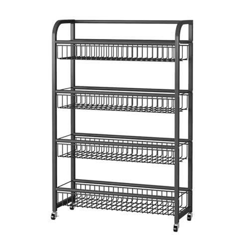 YKMYXZ, 4-stufiges Supermarktregal, Lagerregale for Zuhause, Badezimmer, Büro, Küche, Convenience Stores, Kartoffelchip-/Süßigkeiten-/Obstregale(Black,19.69x7.87x33.86 in/50x20x86 cm) von YKMYXZ