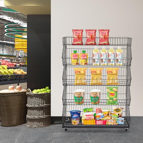 YKMYXZ, 5-stöckiges Verkaufsregal mit Rädern, Marktstand-Display, Aufbewahrung und Organizer for Süßigkeiten/Bonbons/Snacks(Black) von YKMYXZ
