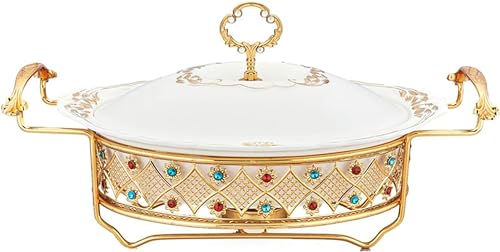 YKMYXZ， Chafing Dish-Buffet-Set aus Keramik, Chafing Dish und Buffetwärmer-Set in voller Größe mit Diamant-Dekoration, geeignet for Buffet-Catering-Küchenpartys(A,2.8L) von YKMYXZ