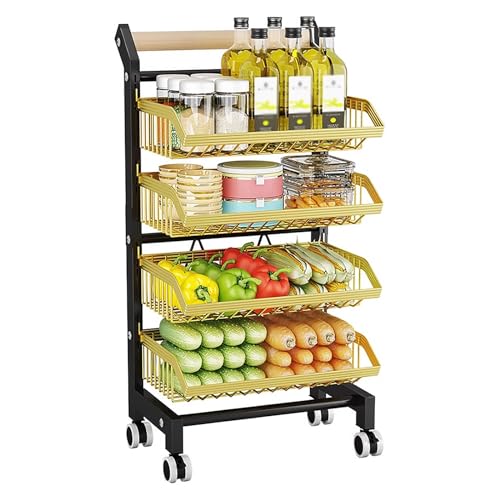 YKMYXZ, Freistehender rollender Obst- und Gemüse-Organizerwagen mit 3/4/5 Ebenen, verstellbares Drahtregal, for Speisekammer/Büro/Einzelhandelsgeschäft(4 Layer/42x32x90cm) von YKMYXZ