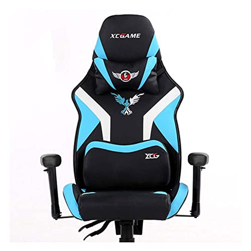 YKMYXZ， Gamiswivel Lederstuhl,Ergonomischer Home-Office-Computer-Schreibtischstuhl,Raciasessel mit hoher Rückenlehne aus Pu-Leder mit Lendenkissen/Schwarz D(Black Blue) von YKMYXZ
