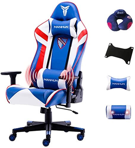 YKMYXZ， Leder-Gamichair, Zero Chair, Raci-Computerstuhl mit hoher Rückenlehne, Verstellbarer Liegestuhl fürs Büro mit Kopfstütze und Lordosenstütze/Schwarz(Blue White) von YKMYXZ