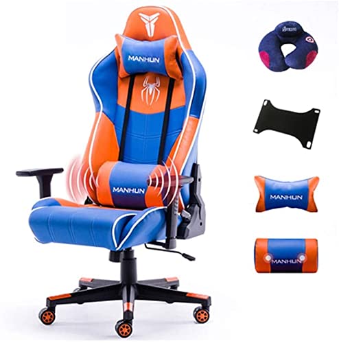 YKMYXZ， Leder-Gamichair, Zero Chair, Raci-Computerstuhl mit hoher Rückenlehne, Verstellbarer Liegestuhl fürs Büro mit Kopfstütze und Lordosenstütze/Schwarz(Yellow Blue) von YKMYXZ