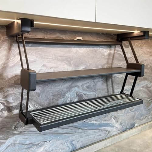 YKMYXZ, Platzsparende Küchenschrank-Organizer-Halterung for Oberschränke, 2-stufiges, herunterklappbares Gewürzregal aus Metall(Black,W 71cm (28")) von YKMYXZ
