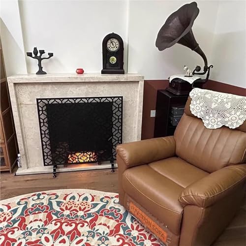 YKMYXZ, Retro-Kaminabdeckung for das Wohnzimmer (Schmiedeeisen-Trennwand, Kaminschirm mit Netz) in Schwarz(L93xH76cm(36 5/8" x29 7/8")) von YKMYXZ