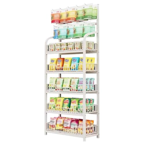 YKMYXZ, Verkaufsständer for Kartoffelchips, Bodenstehender Snack- und Süßigkeitenständer aus Metall mit 10 Haken(White,5 Tiers 70x27x166cm) von YKMYXZ