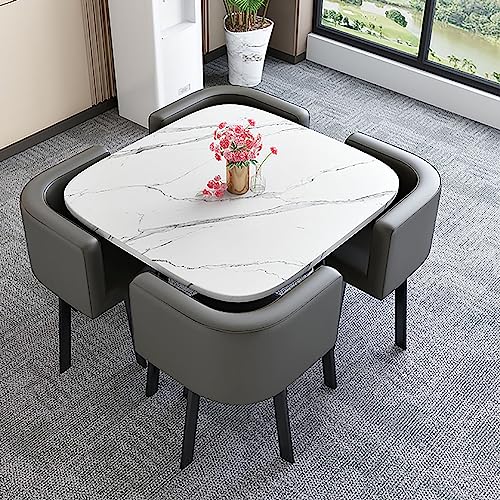 YKMYXZ Bürotisch，. Stuhl for Büroraum, moderner quadratischer Seminar-Schulungstisch, Sitzungssaal, Espresso-Schreibtisch mit 4 ergonomischen Bürostühlen, Lordosenstütze(Dark Gray) von YKMYXZ