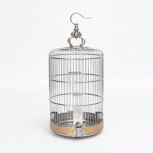 YKMYXZ Vogelkäfige Edelstahl-Vogelkäfige Metall Runder Vogelkäfig Großer Vogelhausträger Kreative Retro-Vogelträger(Silver 40cm/15.7in) von YKMYXZ