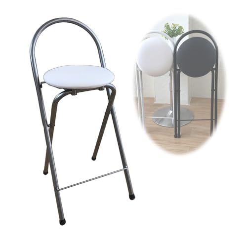 Tragbarer Faltbarer Barhocker, 60cm Thekenstuhl mit Rückenlehne, Zusammenklappbarer Runder Hocker für Kücheninsel/Frühstück/Camping (Size : B) von YKNAG Direct Store