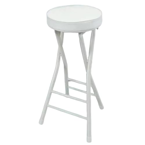 Tragbarer Klappbarer Barhocker, 63cm Rückenfreier Runder Hocker, Gepolsterter Hoher Stuhl für Die/Außen/Küche/Café (Color : White) von YKNAG Direct Store