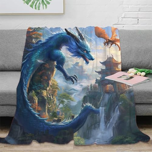 YKSDLFDUI 3D Drucken Blanket Drache Wohndecke Microfaser Bequem Und Atmungsaktiv Superweiche Decke Weiche Decke Für Bett Sofa Schlafzimmer Büro 60x80inch(150x200cm) von YKSDLFDUI