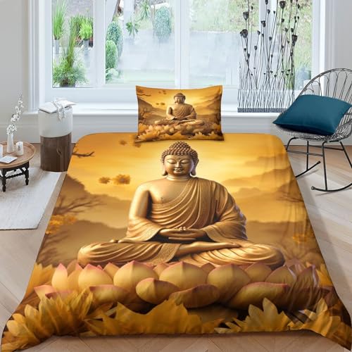 YKSDLFDUI Buddha Bettbezug Set Bettwäsche Set Kinderbettwäsche-Set Reißverschluss Mit Kissenbezügen Betten Set Für Jungen Und Mädchen, Kinder Single（1Tier5x200cm） von YKSDLFDUI