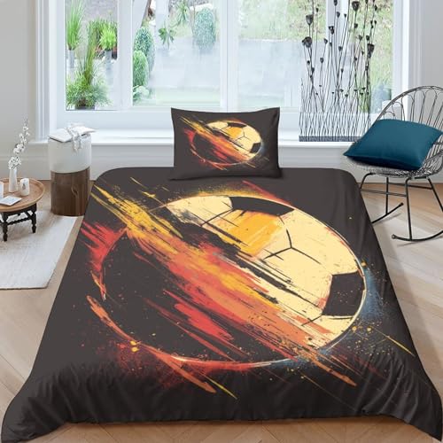 YKSDLFDUI Football Bettbezug Set Bettwäsche-Sets Kinderbettwäsche-Set Reißverschluss Mit Kissenbezug Betten Set Für Jugendliche Kinder Schlafzimmer Single（135x200cm） von YKSDLFDUI