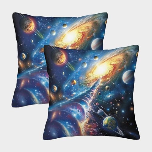 YKSDLFDUI Kosmische Planeten Kissenbezug 2er Set Kissenbezüge Wohnzimmer Kissenhülle Couchkissen Polyester Polster Textil Für Sofa Schlafzimmer Couch Outdoor Deko Kissen 40x40cm von YKSDLFDUI