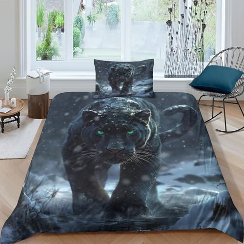 YKSDLFDUI Panther Bettbezug Bettwäsche-Sets Kinderbettwäsche Reißverschluss Mit Kissenbezügen Betten Set Für Jugendliche Kinder Schlafzimmer Single（135x200cm） von YKSDLFDUI